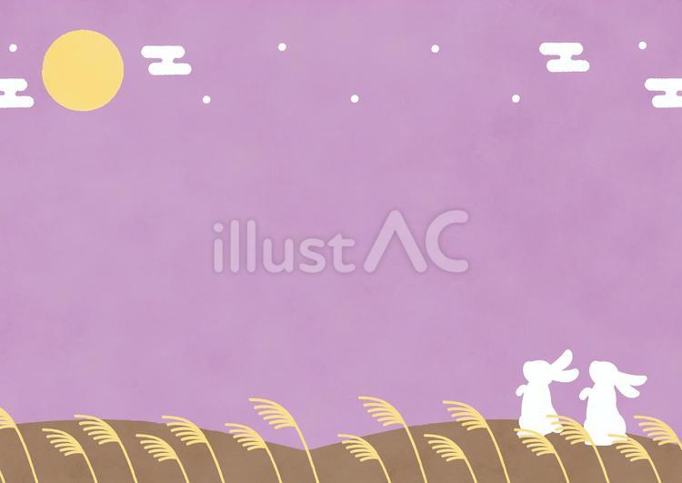 お月見の満月と十五夜のうさぎの風景03 お月見,月見,秋のイラスト素材