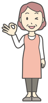  エプロンおばちゃん-018-全身 オッケー,おばちゃん,エプロン,お母さん,ママ,中年,おばさん,主婦,人物,かわいいのイラスト素材