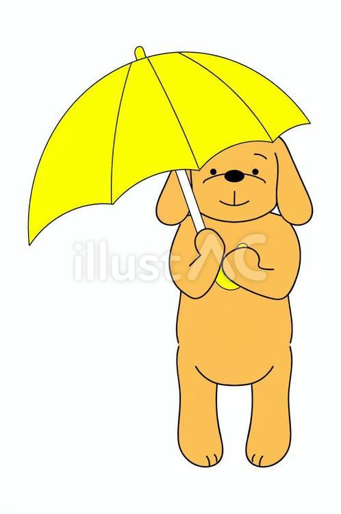 黄色い傘をさす犬 犬,ペット,ミニチュアダックスフンドのイラスト素材