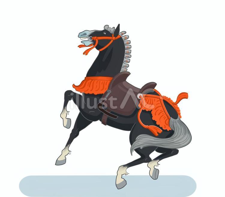 祭事の装いの黒い馬 馬,祭事,装いのイラスト素材