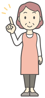  エプロンおばちゃん-127-全身 指差し,笑顔,おばちゃん,エプロン,お母さん,ママ,中年,おばさん,主婦,人物のイラスト素材