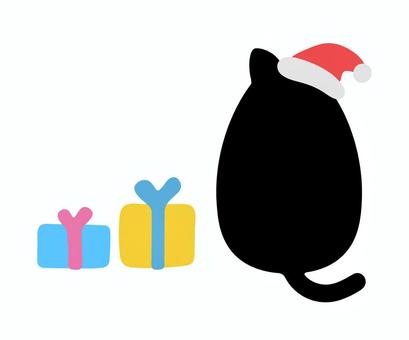 黒猫の後ろ姿とクリスマスプレゼント 黒猫の後ろ姿とクリスマスプレゼント 黒猫,クリスマス,猫,動物,12月,サンタ帽子,ペット,子猫,プレゼント,後ろ姿のイラスト素材