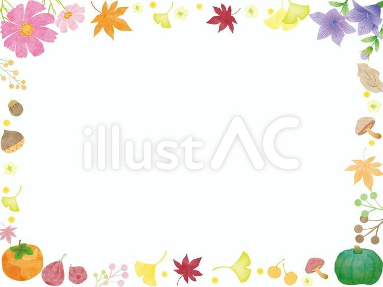 秋の素材フレーム2 コスモス,紅葉,栗のイラスト素材