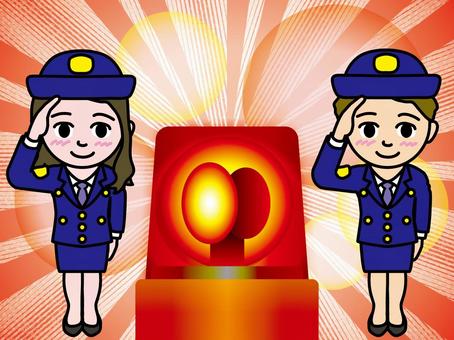 婦警とパトカーの緊急回転灯（1）CS3 警察官,婦人警官,婦警,回転灯,事件,事件現場,110番,警察,警官,巡査のイラスト素材