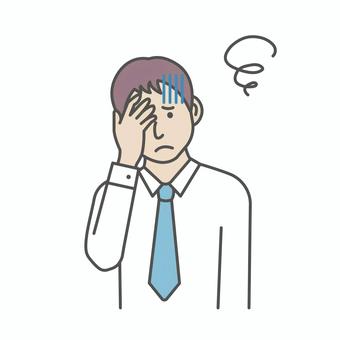 男性会社員イラスト / 悩む・困る・頭痛 人物,男性,会社員,悩む,頭痛,サラリーマン,ビジネスマン,困る,考える,アジア人のイラスト素材