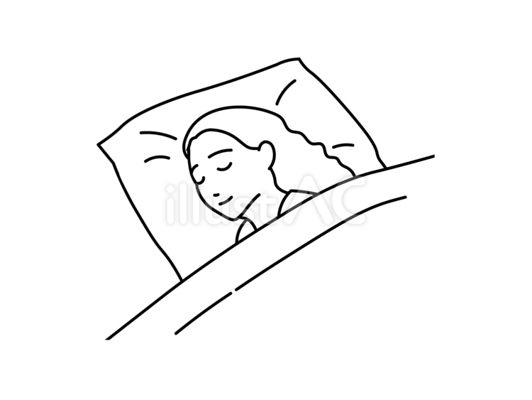 睡眠をとる女性 快眠,睡眠時間,線画のイラスト素材
