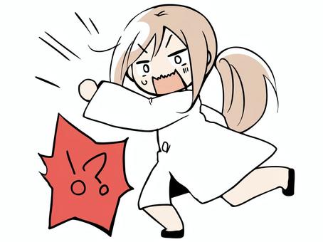 白衣を着た女性 びっくり 女性,白衣,女医,先生,驚く,リアクション,!?,汗,衝撃,発見のイラスト素材