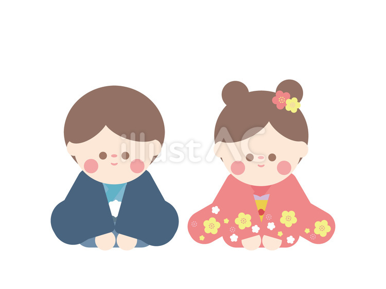 挨拶をする着物を着た女の子と男の子 人物,挨拶,座礼のイラスト素材