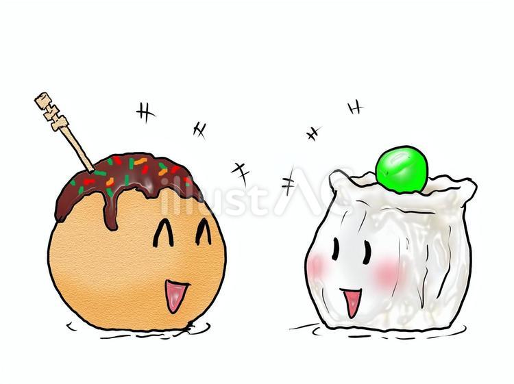 たこ焼きくんとシュウマイちゃん 食べ物,たこ焼き,シュウマイのイラスト素材