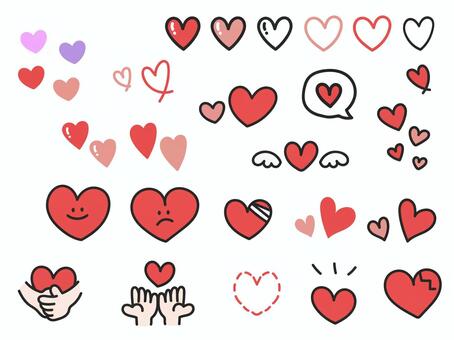 手描きの色々なハートイラストセット ハート,セット,愛のイラスト素材