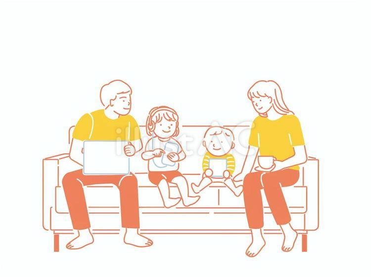家で楽しむ家族 家族,スマホ,パソコンのイラスト素材