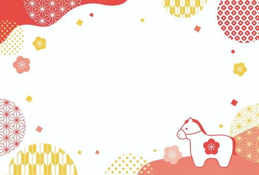 午年のイラスト年賀状の和柄フレーム