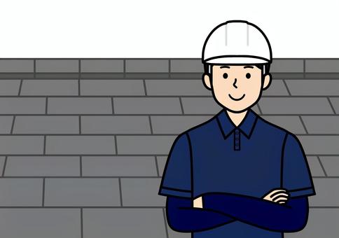 腕組みをしている屋根職人・建築業の男性 ストレート,屋根,屋根職人,屋根葺き,リフォーム,修繕,雨漏り,瓦,葺き替え,点検のイラスト素材