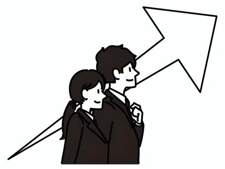 前を向くスーツ姿の男女と上を向く矢印 男性,女性,男女のイラスト素材