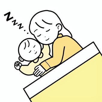 シンプル睡眠親子（y） シンプル,睡眠,親子,睡眠中,母親,子ども,布団,赤ちゃん,ベビー,幼児のイラスト素材