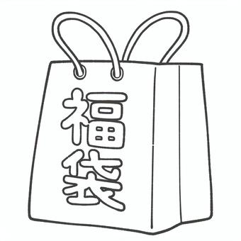 Illustration, lucky bag, black and white, hand drawn, 