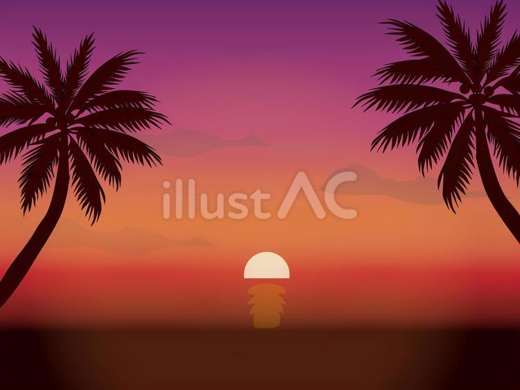 南国の海の綺麗な夕焼け 南国,ヤシの木,海のイラスト素材