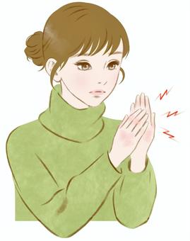 冬の手荒れグリーン 手荒れ,肌トラブル,痛い,女性,手,肌,あかぎれ,ガサガサ,悩み,冬のイラスト素材