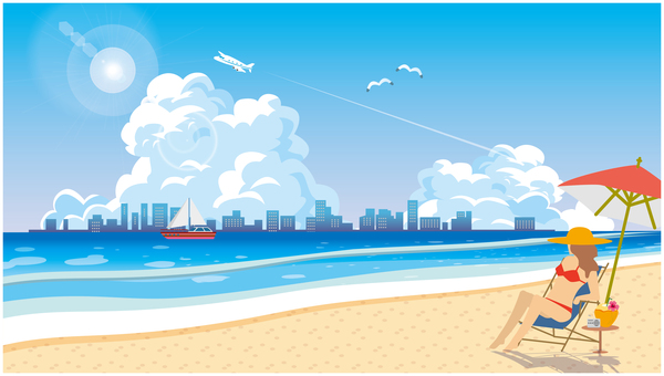 Beautiful beach in summer, summer, sea, beach, JPG and AI