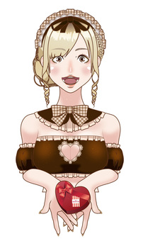 バレンタインチョコをくれる女性【03】 バレンタイン,バレンタインチョコレート,チョコレート,チョコ,女性,コスプレ,メイド服,メイド,本命チョコ,義理チョコのイラスト素材
