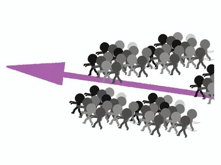 大勢の移動 シルエット,大勢,集団,移動,矢印,pop調,手描き,挿絵,ワンポイント,素材のイラスト素材