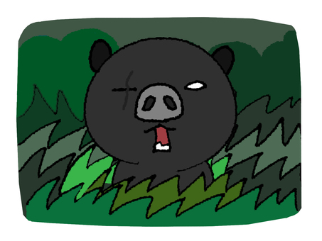 熊 熊,生き物,草むら,pop調,手描き,挿絵,ワンポイント,素材,商用可,無料のイラスト素材