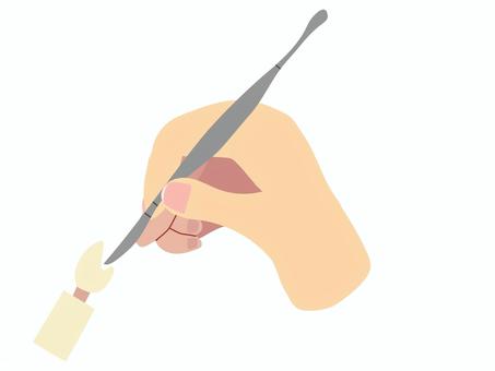 カービングをする歯科技工士の手 歯科技工,歯科技工士,カービング,歯型彫刻,歯科,手作業,デンタル,技術職,医療,精密作業のイラスト素材