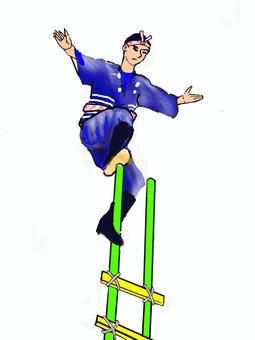 世界の衣装　出初式· 鳶職　(日本) とび職,出初式,はしご,高い,アクロバット,儀式,伝統,技のイラスト素材