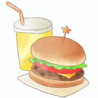 ハンバーガーとドリンク ハンバーガー,ドリンク,ピック,水彩,鉛筆のイラスト素材