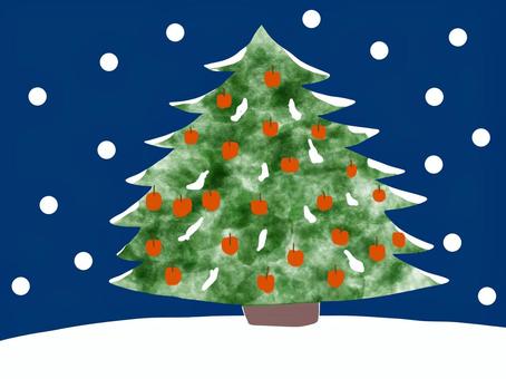 りんごのクリスマスツリー クリスマスツリー,クリスマス,木,水彩,雪,ポストカード,壁紙,りんご,もみの木,地植えのイラスト素材
