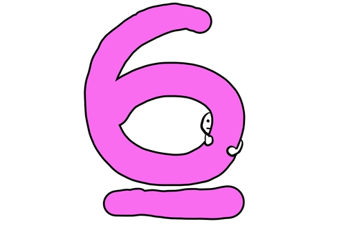 数字の6に抱きつくゆるキャラ ゆるキャラ,数字,6,ろく,キャラクター,かわいい,シンプル,ピンク,ポップ,教育素材のイラスト素材