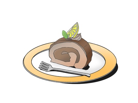 甘くて美味しいチョコレートのロールケーキ ロールケーキ,チョコレート,チョコロールケーキ,ケーキ,スイーツ,レモン,甘い,フォーク,誕生日,お菓子のイラスト素材