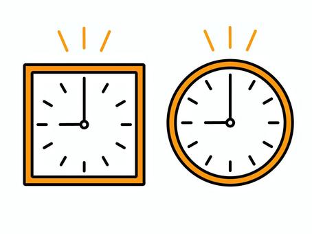 正方形と丸の時計のアイコンセット 時計,時間,目覚まし時計,時刻,9時,アイコン,素材,イメージ,四角,正方形のイラスト素材