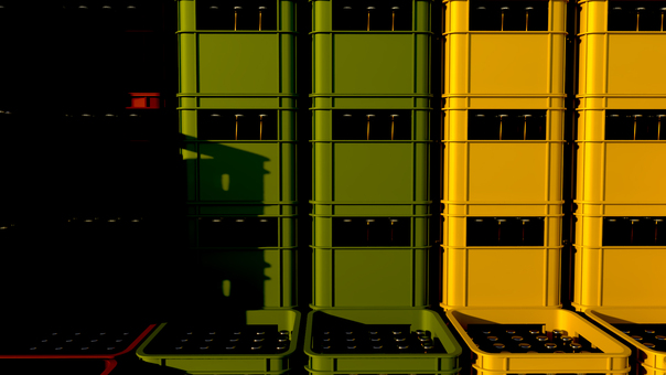 午後に積み上げられたケース ビールケース,ケース,ビール箱,入れ物,3d,cg,瓶ビール,赤色,背景,緑色のイラスト素材