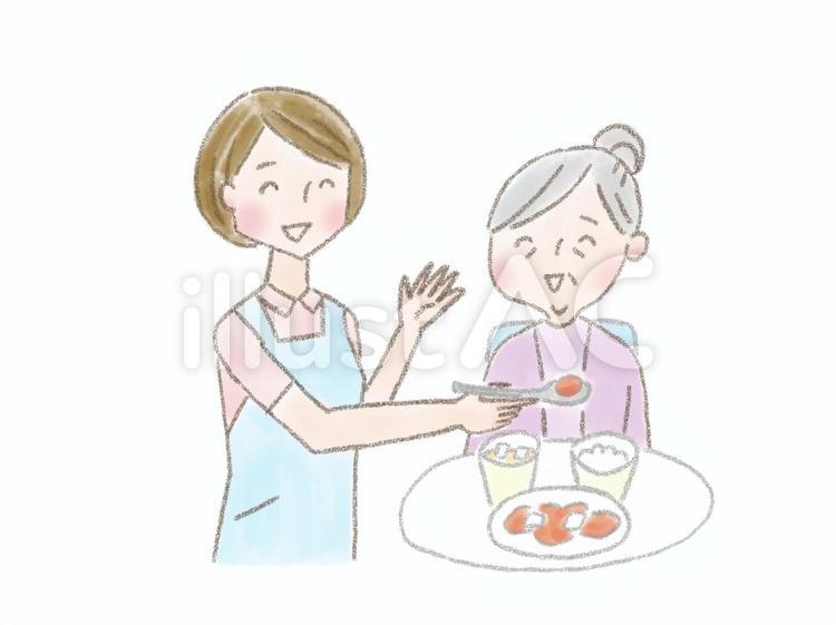 ごはんを食べさせてもらうシニア シニア,介護,介護福祉のイラスト素材