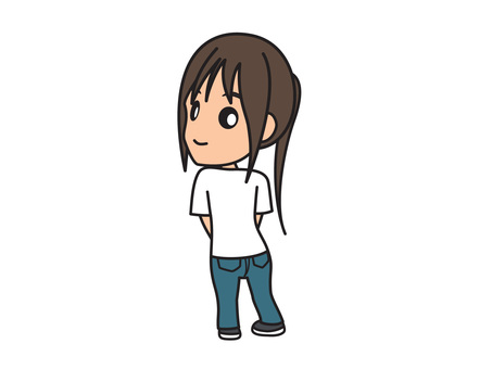 ジーンズ女子 女性,ジーンズ,後ろ姿,キャラクター,可愛い,ゆるいのイラスト素材