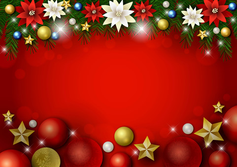 Christmas25143 ポインセチア,星,雪,結晶,キラキラ,オーナメント,クリスマス,スター,玉,ボールのイラスト素材