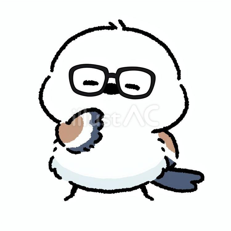シマエナガ_考えるメガネ_01 シマエナガ,鳥,動物のイラスト素材