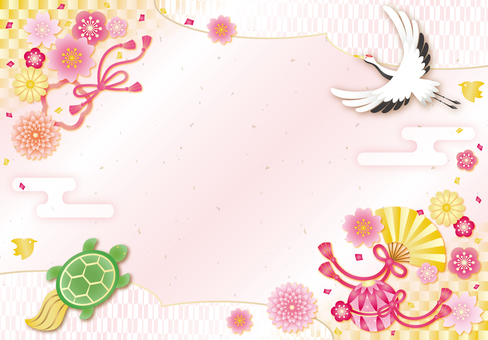 パステルカラーの和柄お祝いフレーム パステルカラーの和柄お祝いフレーム 七五三,鶴,亀,梅,桜,和,花,キラキラ,かわいい,フレームのイラスト素材