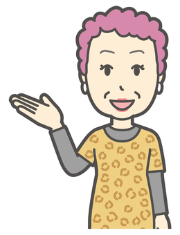  大阪のおばちゃん-027-バスト 案内,笑顔,おばちゃん,大阪,ヒョウ柄,おばはん,中年,女性,関西,派手のイラスト素材