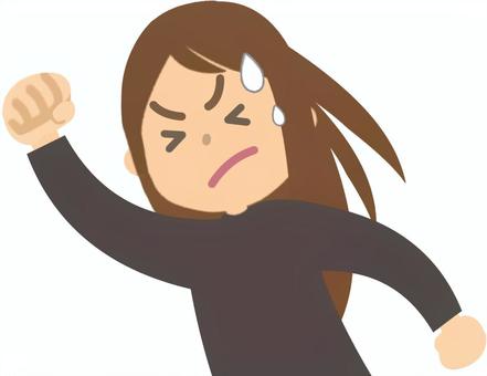 勇気を出して拳を振り上げた女性 勇気,パンチ,アッパー,グー,拳,振り上げる,思い切り,汗,ふり絞る,立ち上がるのイラスト素材