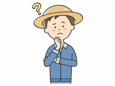 考える農家の男性 考える農家の男性 考える,悩む,困る,不安,わからない,はてな,迷う,疑問,質問,農家のイラスト素材