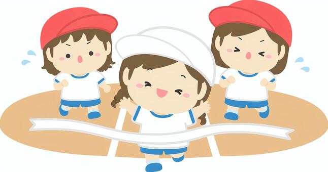 運動会のかけっこイラスト04 運動会,秋,手描き,こども,かけっこ,幼稚園,小学校,保育園,小学生,ゴールのイラスト素材