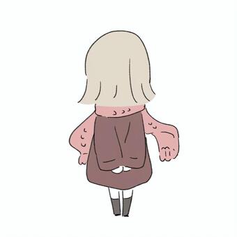 後ろ姿の女性 後ろ姿,マフラー,女,シンプル,かわいい,冬,手描き,外ハネ,ボブのイラスト素材