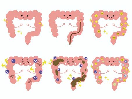 大腸の表情セット 大腸,便秘,大腸カメラ,腸内環境,かわいい,アニメ,善玉菌,悪玉菌,日和見菌,大便のイラスト素材