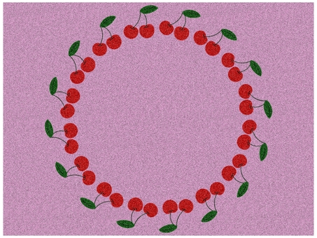 サクランボのフレ−ム　円　ピンク サクランボ,さくらんぼ,フレーム,ポストカード,メッセージカード,円,丸,サークル,ザラザラ,ノイズのイラスト素材