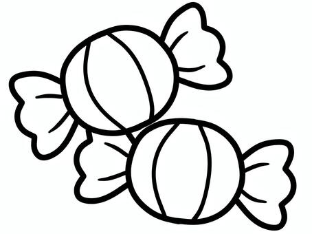 【線画】可愛いキャンディ2個 キャンディ,飴,飴玉,お菓子,スイーツ,駄菓子,2個,白黒,モノクロ,線画のイラスト素材