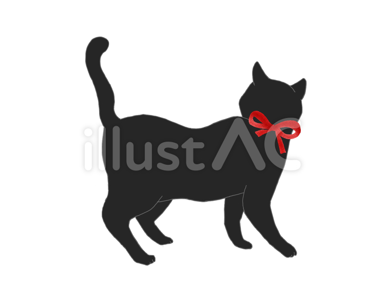 立ち止まるネコ　黒猫　リボン 猫,動物,ネコのイラスト素材