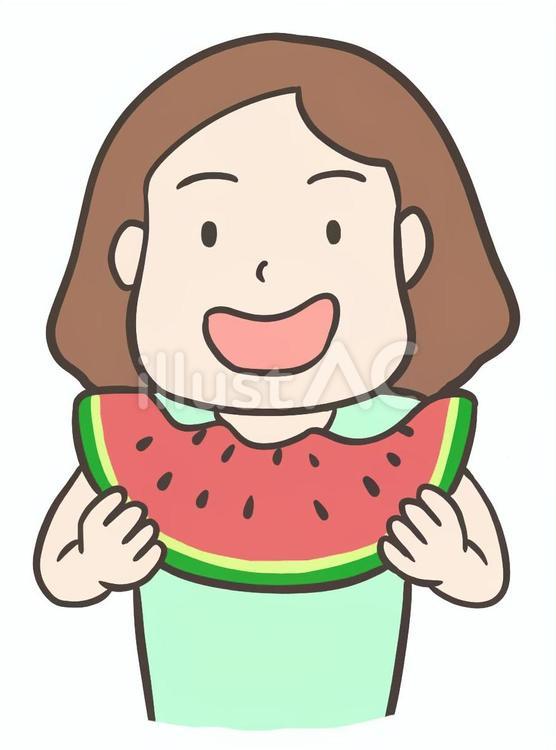 スイカを食べる笑顔の女性02 スイカ,笑顔,食べるのイラスト素材