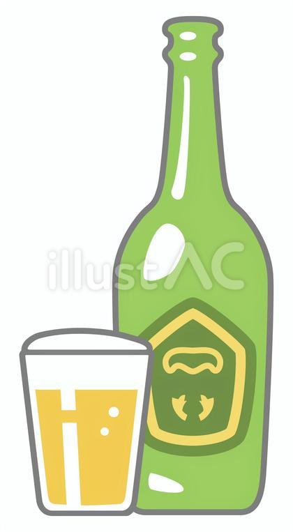 アイコン 瓶ビール グラス 緑瓶